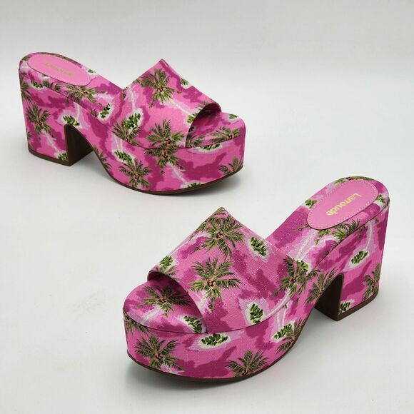 Larroude Palm Tree Pink Miso Platform Slide Sandals Size 8.5 - Picture 1 of 10